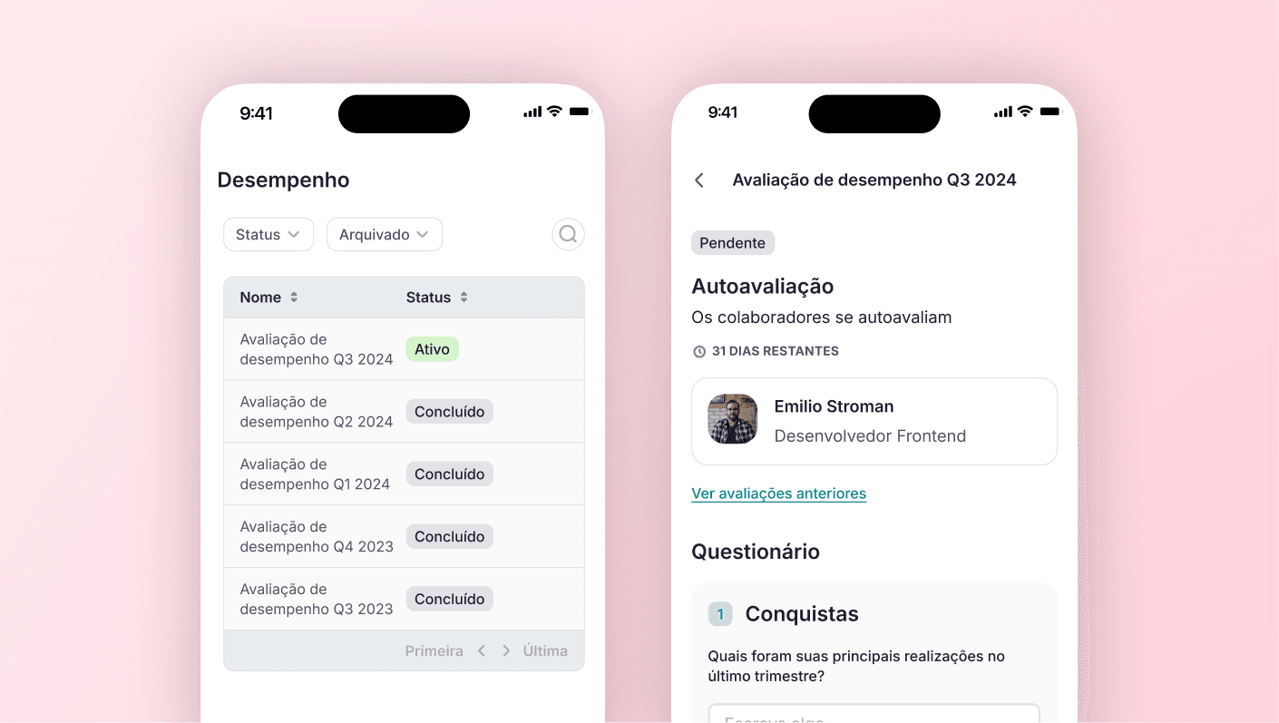 Gerencie avaliações de desempenho no celular
