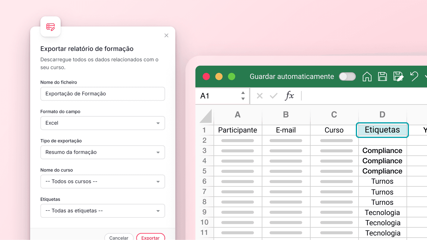 Use etiquetas de treinamento nas exportações