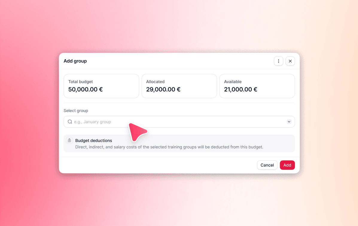 Acompanhe gastos de treinamento em tempo real