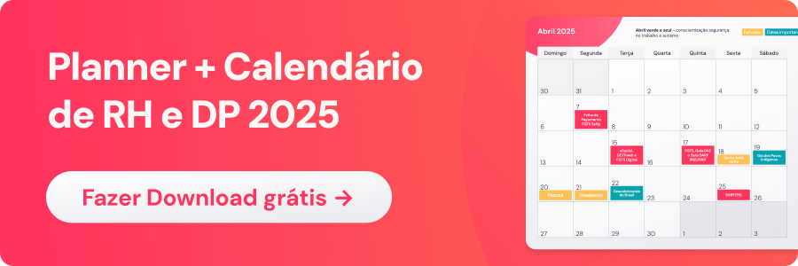 Imagem de um planner e calendário de RH e DP para 2025, com opções de download gratuito. Ideal para organizar suas atividades e prazos.